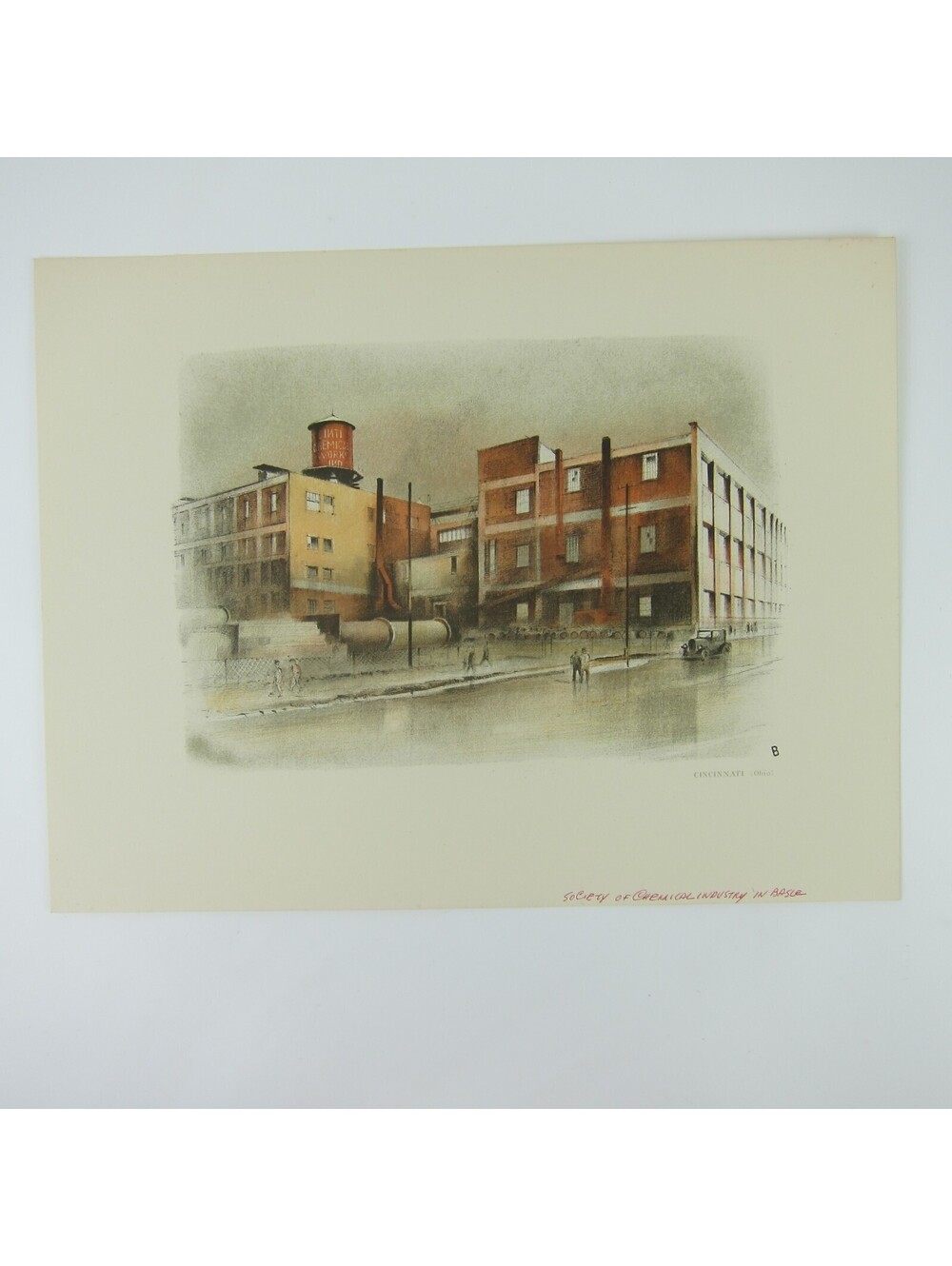 Vintage 1934 Lithograph Print Cincinnati Ohio Building Chemical Industry Basle
